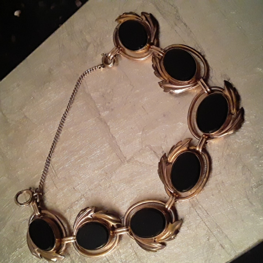 40's-50's Vtg 1/12K GF & Onyx Bracelet